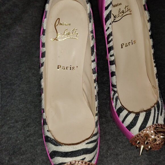 Christian Louboutin Pink Zebra Print Suede & Patent Leather - Picture 3 of 3